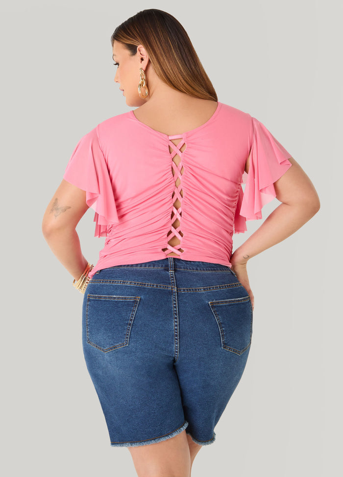 Ruched Mesh Bustier Top