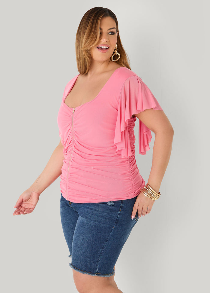 Ruched Mesh Bustier Top