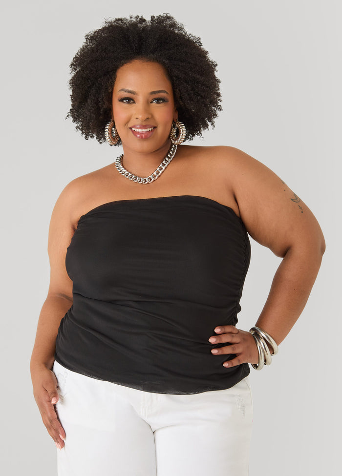Ruched Mesh Tube Top