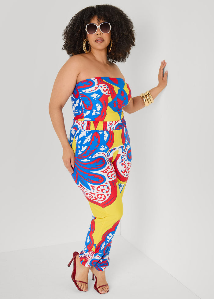Ruched Printed Tube Top