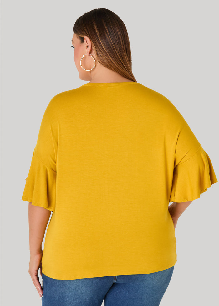 Ruffle Sleeve Stretch Knit Tee