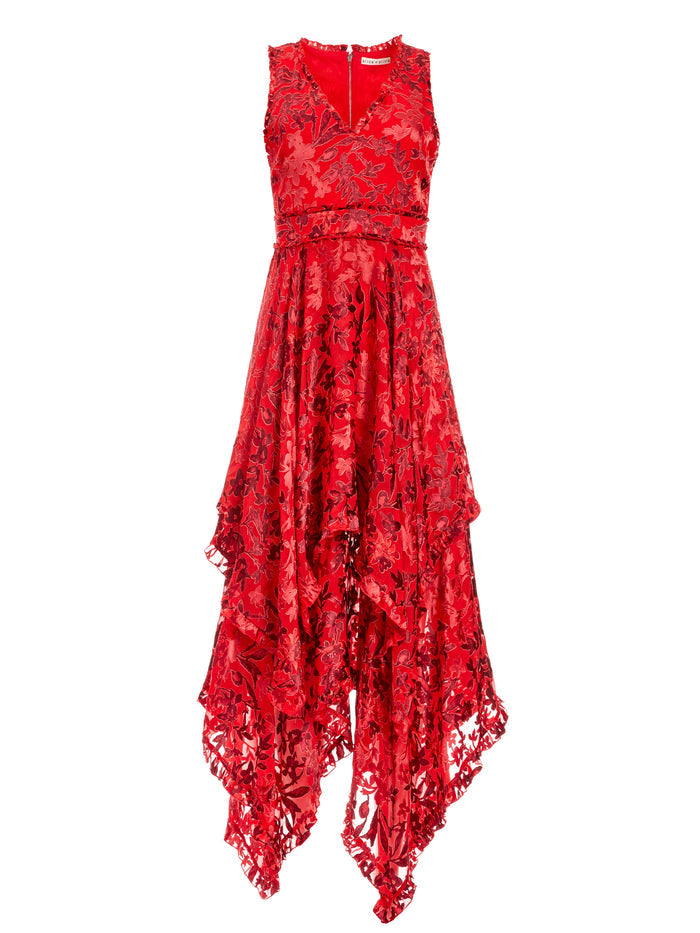 SAMMI HANDKERCHIEF MIDI DRESS - SHADOW BLOSSOM PAPRIKA