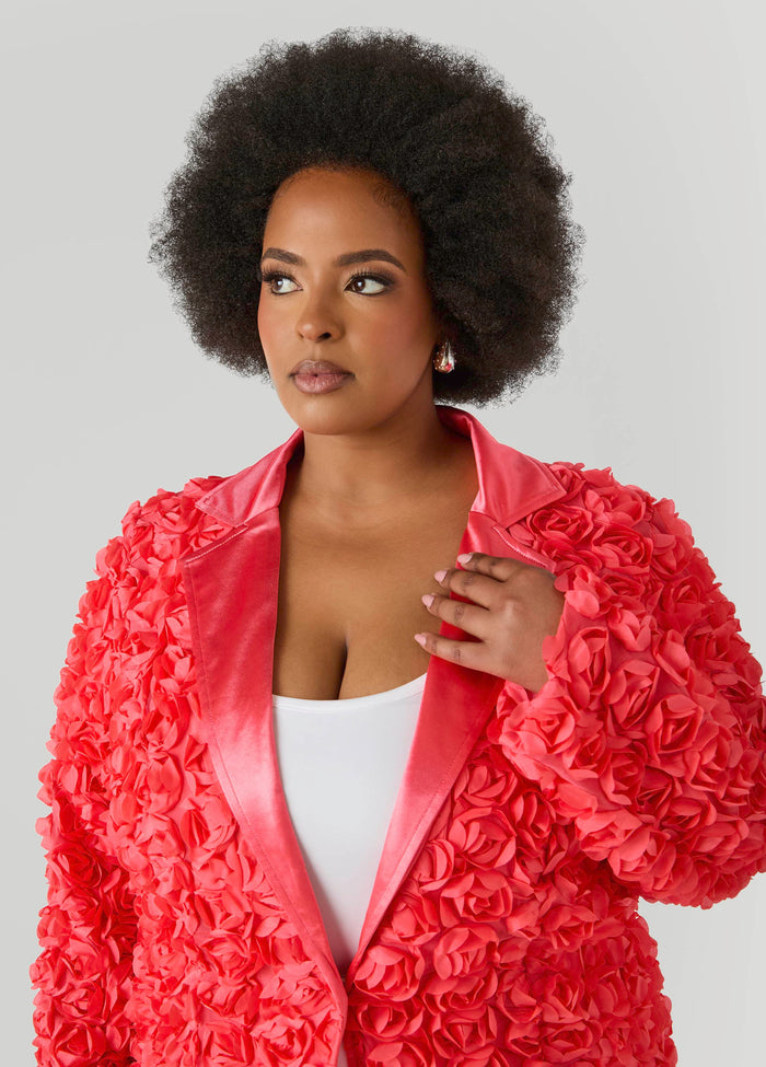 Satin Paneled Rosette Blazer