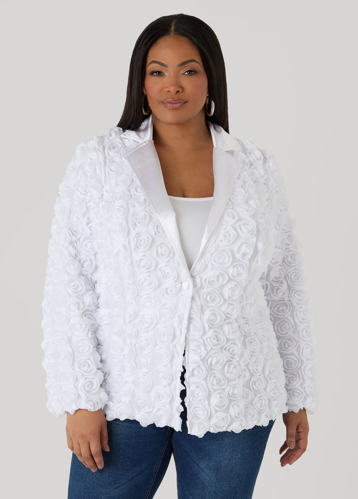 Satin Paneled Rosette Blazer