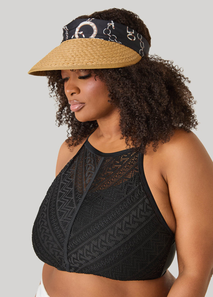 Scarf Paneled Straw Visor