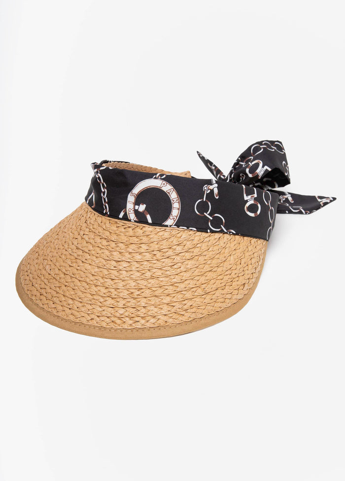 Scarf Paneled Straw Visor