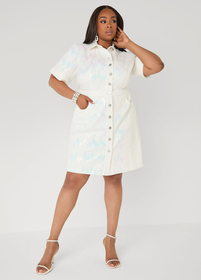 Sequined Denim Shirtdress