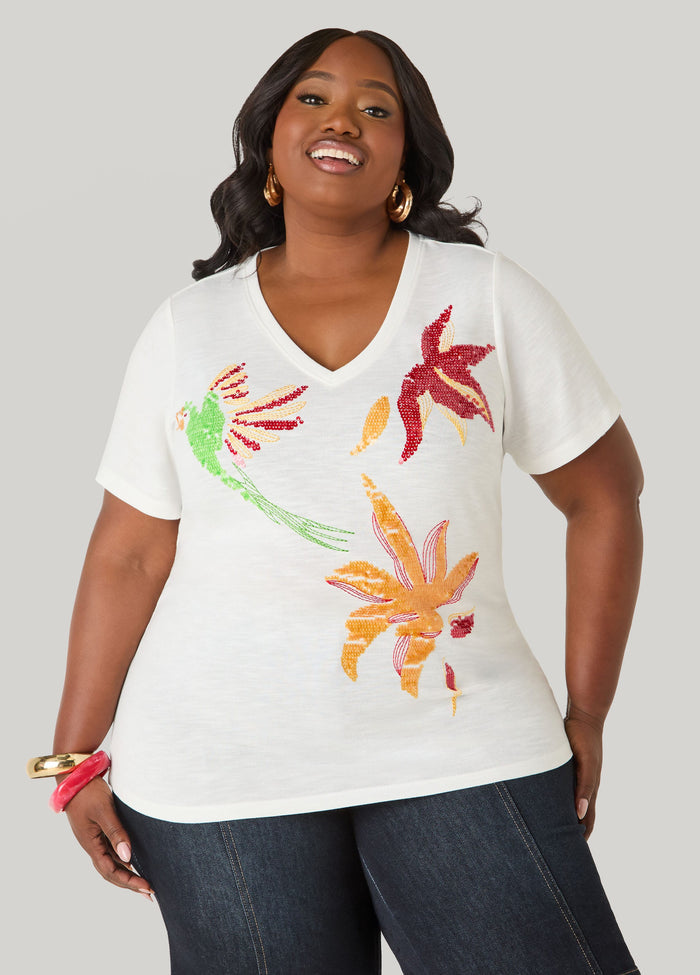 Sequined Parrot Jersey Tee