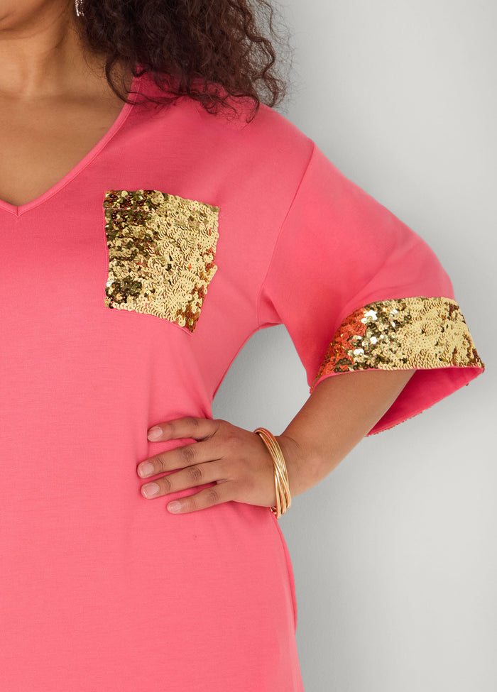 Sequined Terry T Shirt Dress