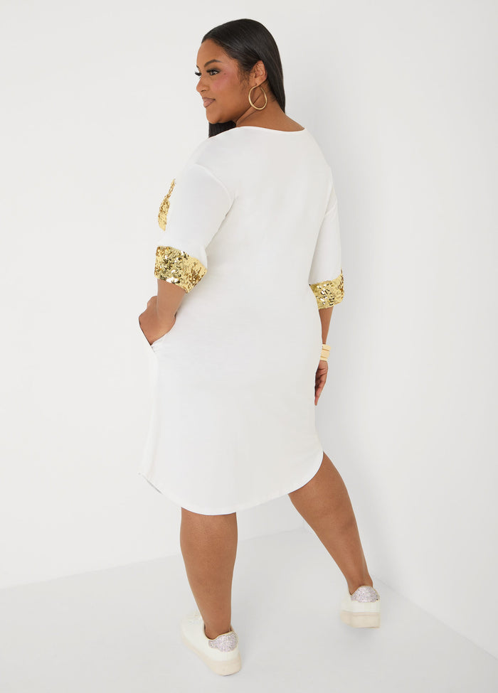 Sequined Terry T Shirt Dress