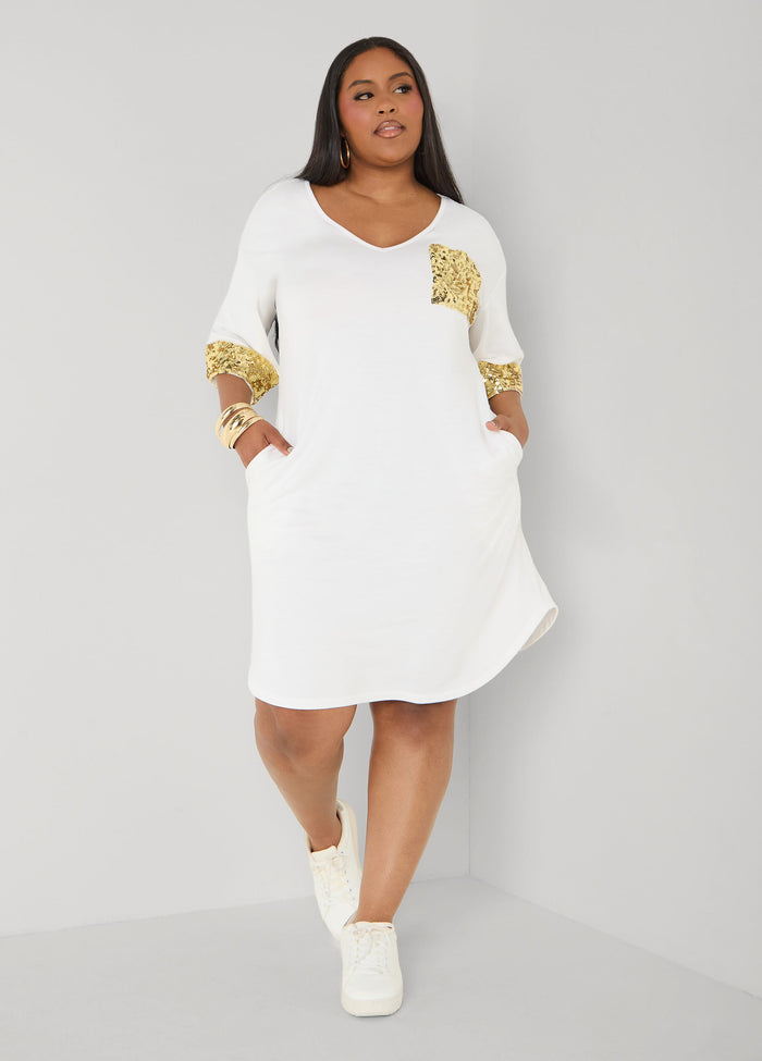 Sequined Terry T Shirt Dress