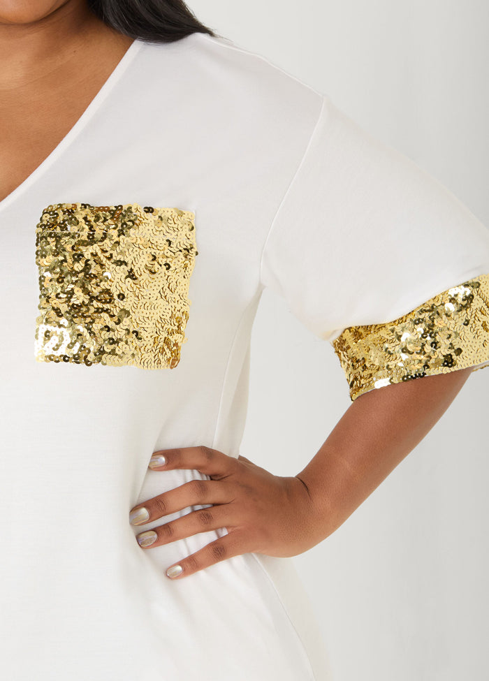 Sequined Terry T Shirt Dress