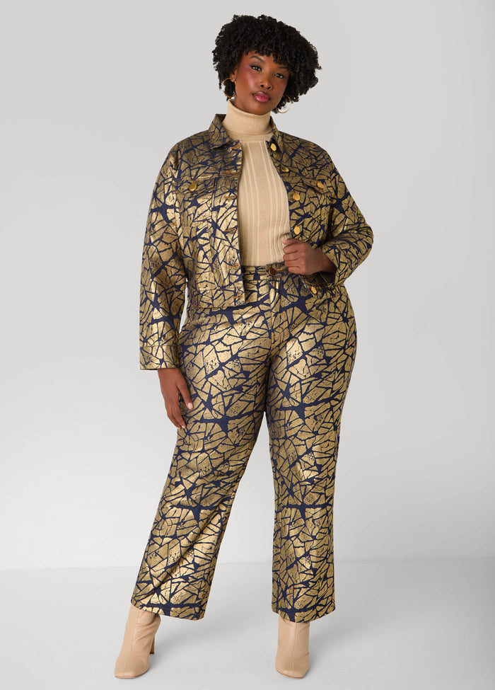 Plus Size Shatter Print Straight Leg Jeans
