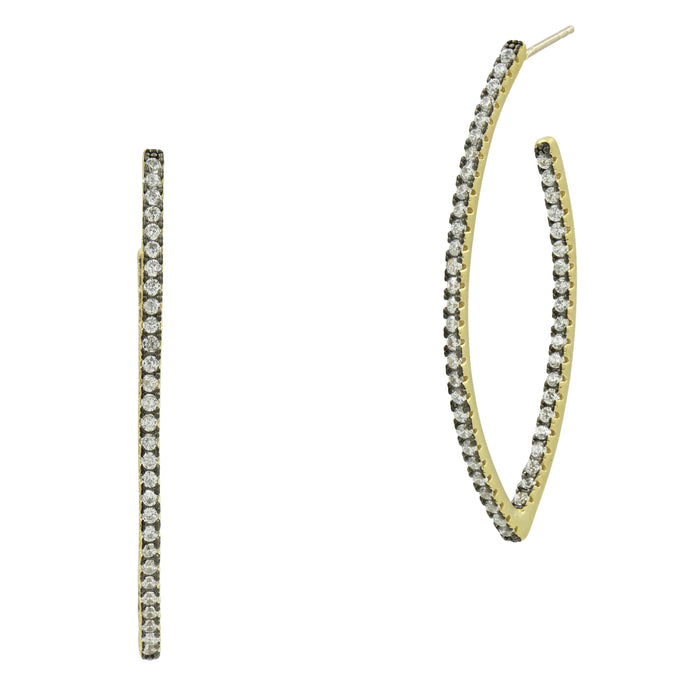 BlackGoldand14KGoldonSterlingSilver Signature Allover Pavé Pointed Hoop Earrings Signature EARRING