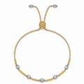 A delicate gold chain bracelet with five marquise-cut clear gemstones spaced along the lower curve, featuring an adjustable sliding clasp with matching round gemstone tips, shown on a plain white background.