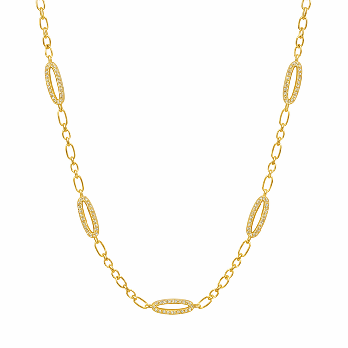 Signature Oval Pavé Station Chain Link Necklace
