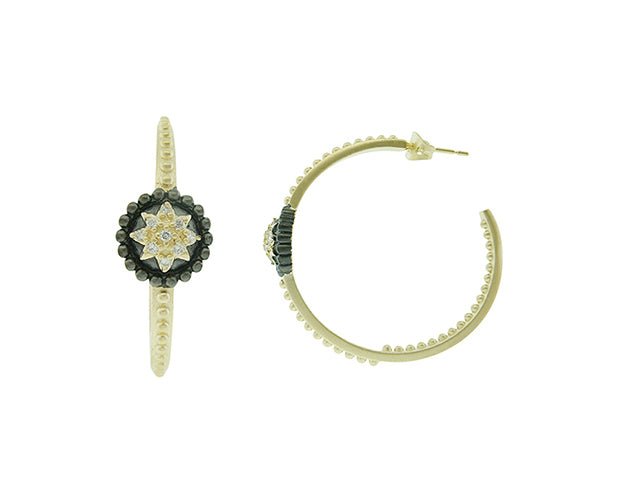 Signature Shining Star Textured Hoop Earrings - FREIDA ROTHMAN