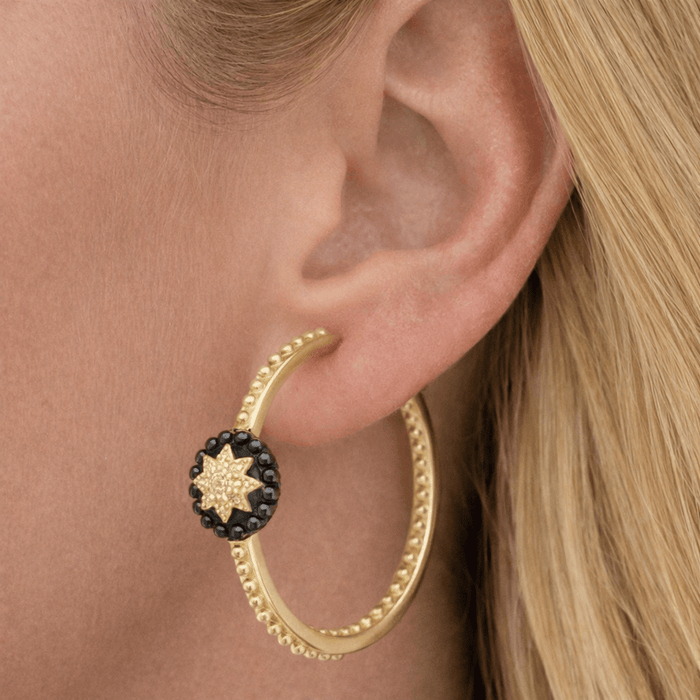 Signature Shining Star Textured Hoop Earrings - FREIDA ROTHMAN