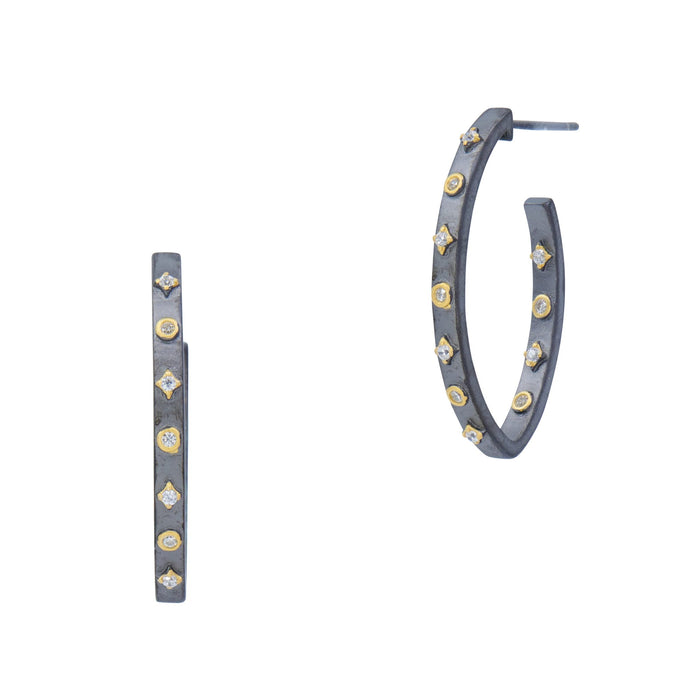 Signature Studded Eternity Oval Pointed Hoop - FREIDA ROTHMAN