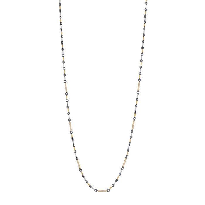 Signature Tri - Tone Pavé Station Bar Link Necklace - FREIDA ROTHMAN