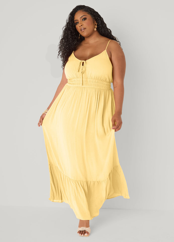 Smocked Tie Front Maxi Dress