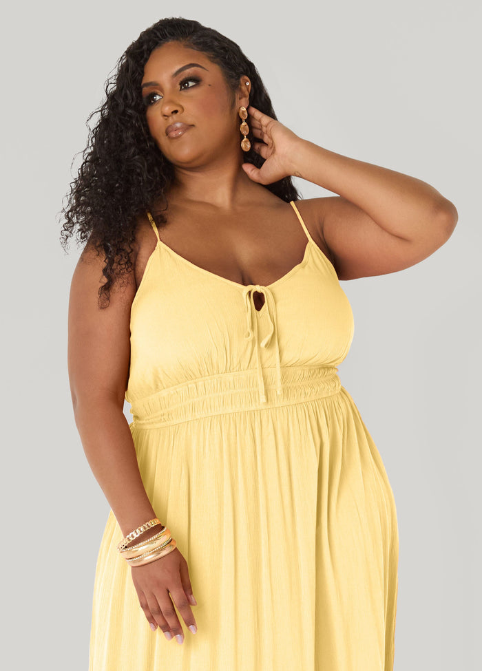Smocked Tie Front Maxi Dress