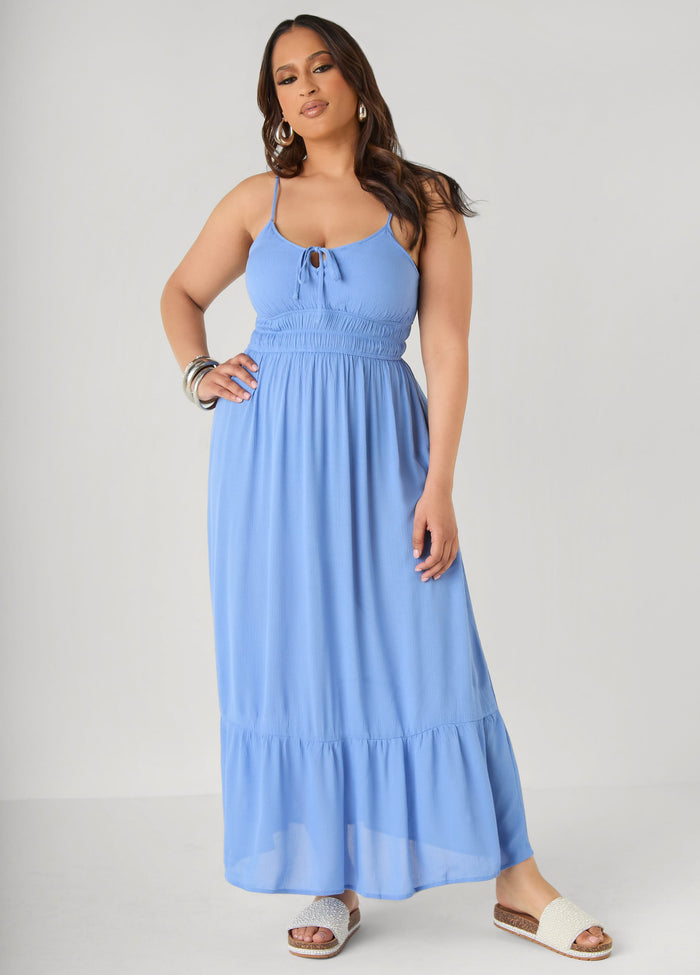 Smocked Tie Front Maxi Dress