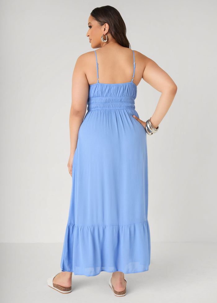 Smocked Tie Front Maxi Dress