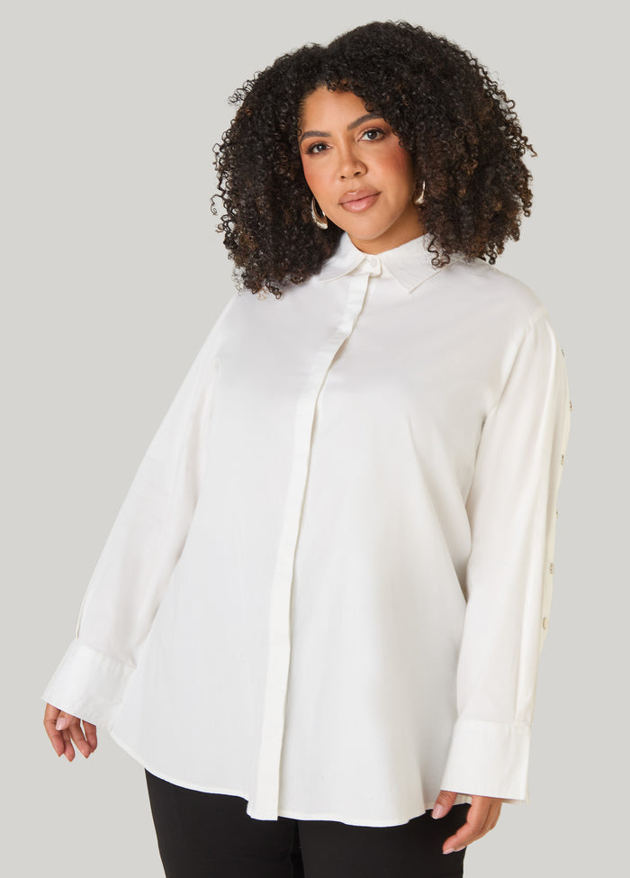 Snap Detailed Poplin Shirt
