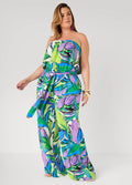 Plus Size Bandeau Jumpsuit Leaf Print Summer Strapless Jumpsuit