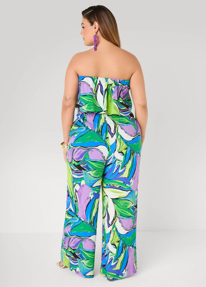 Strapless Leaf Print Jumpsuit