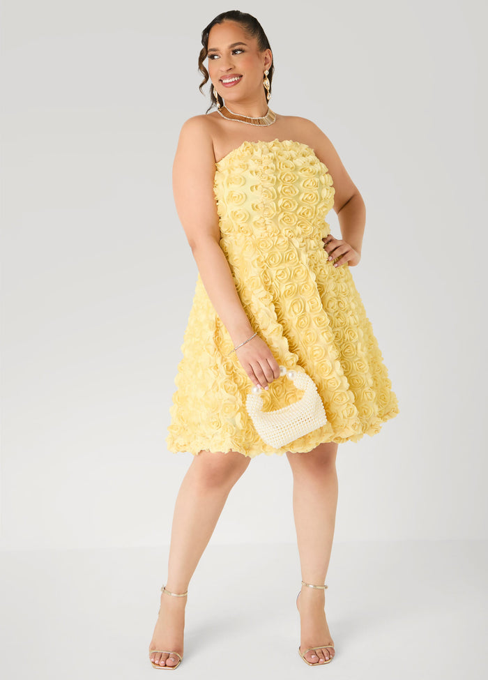 Strapless Rosette A Line Dress