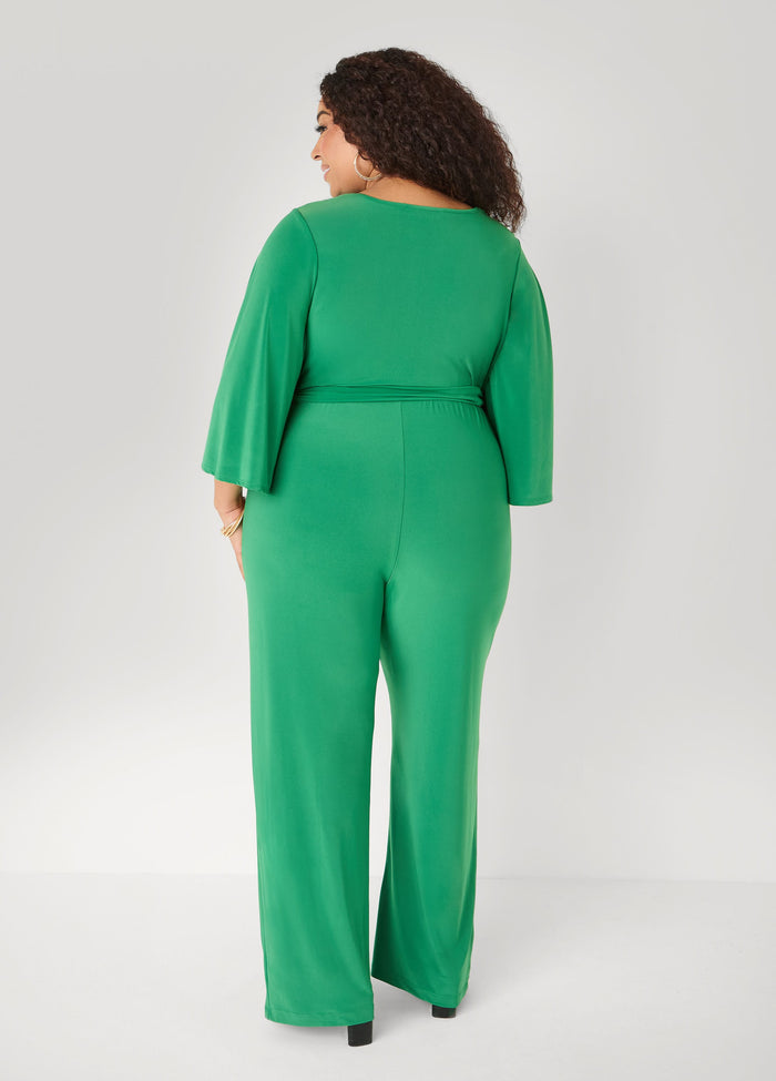 Stretch Knit Faux Wrap Jumpsuit