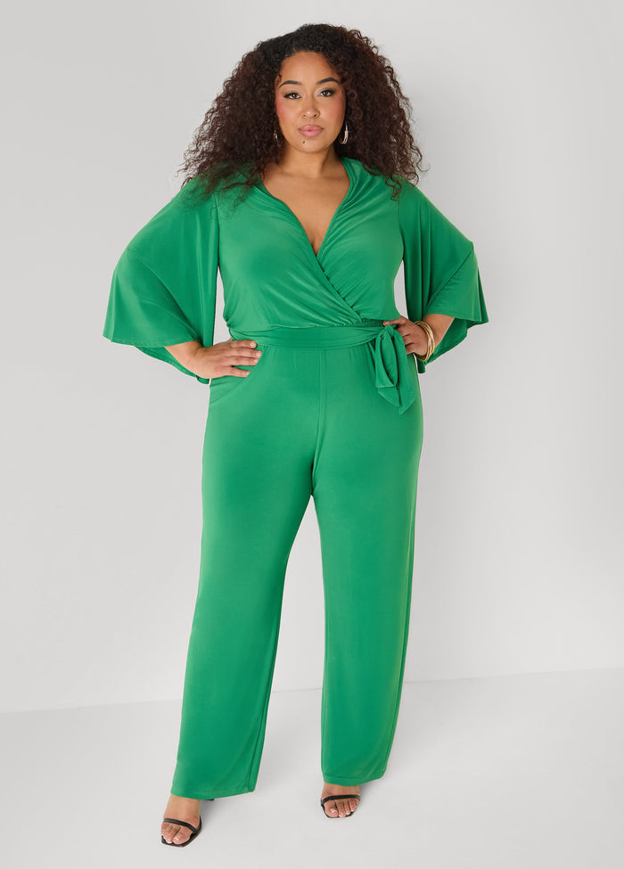 Stretch Knit Faux Wrap Jumpsuit