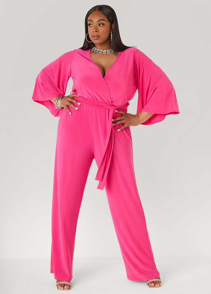 Stretch Knit Faux Wrap Jumpsuit