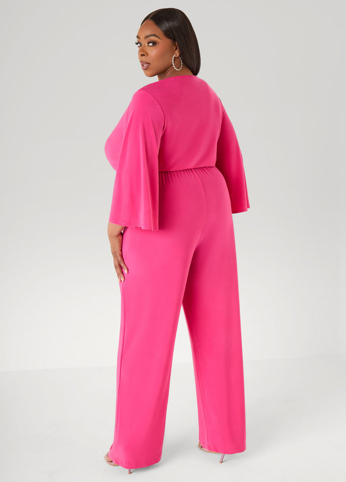 Stretch Knit Faux Wrap Jumpsuit