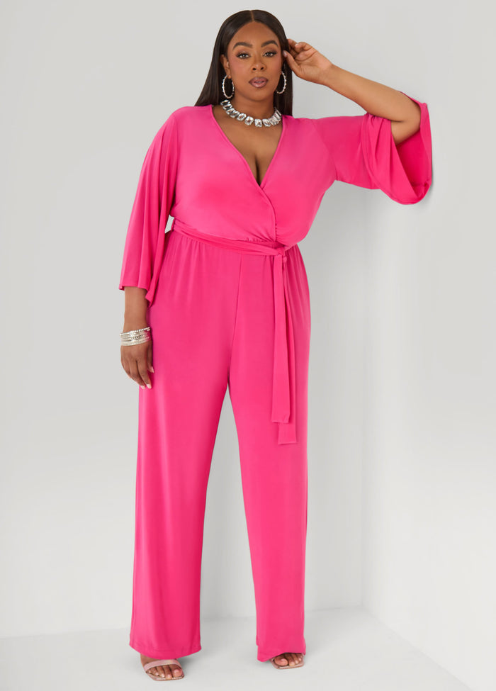 Stretch Knit Faux Wrap Jumpsuit