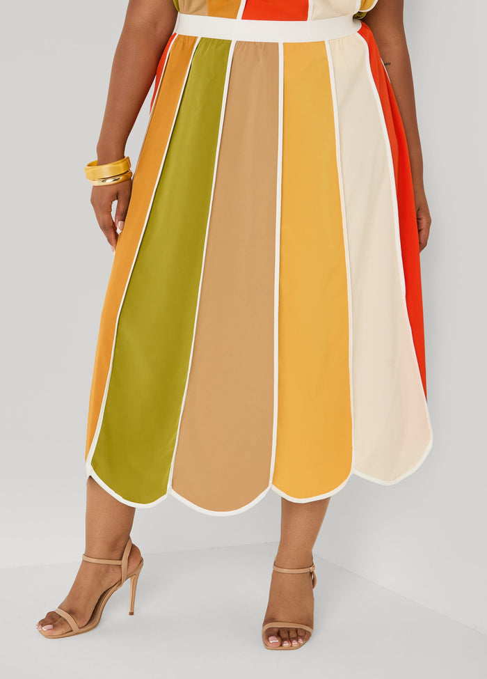 Striped Paneled Midi Skirt