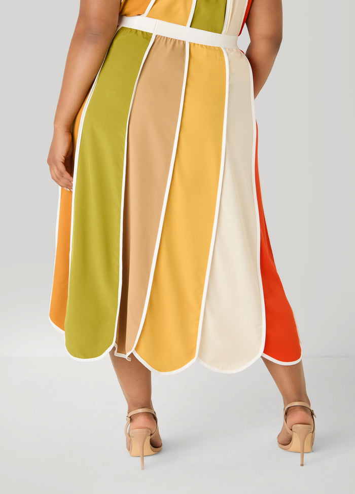 Striped Paneled Midi Skirt