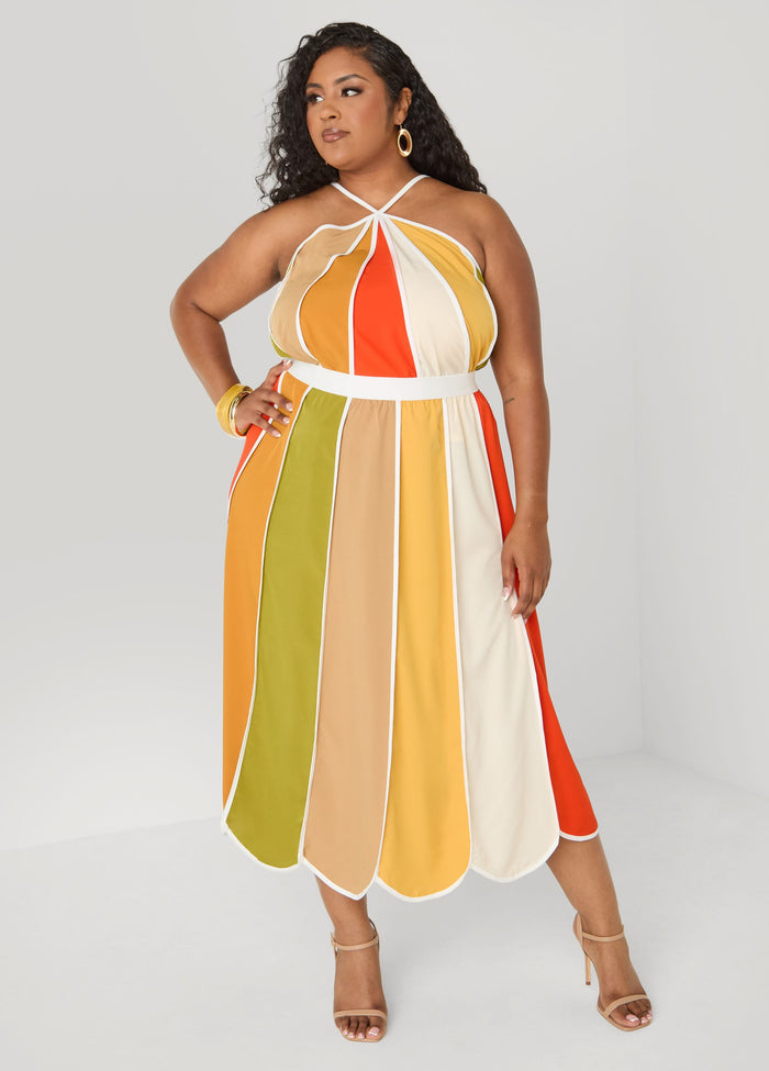 Striped Paneled Midi Skirt
