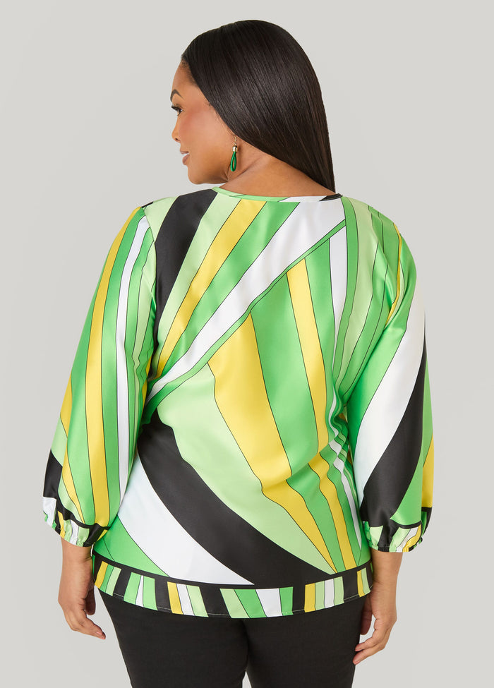 Striped Satin Wrap Top
