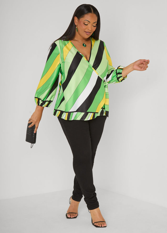 Striped Satin Wrap Top