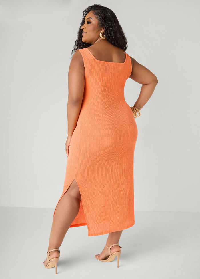 Textured Square Neck Midaxi Dress