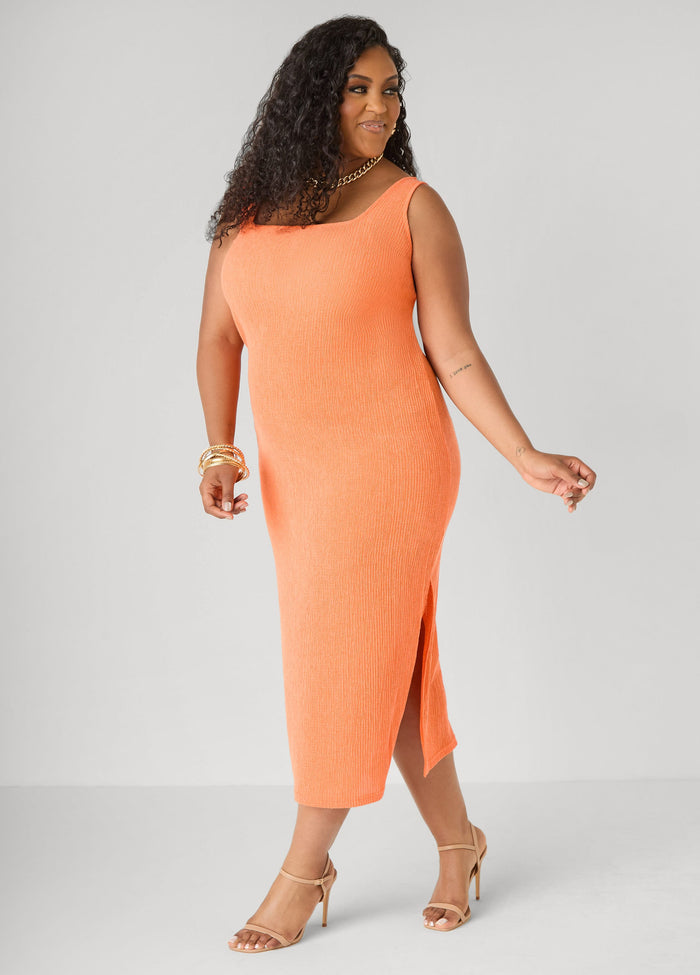 Textured Square Neck Midaxi Dress