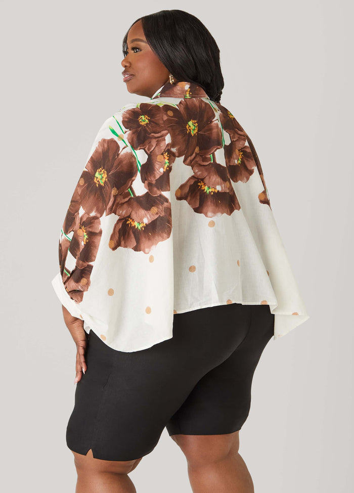 Tie Front Floral Cotton Shirt