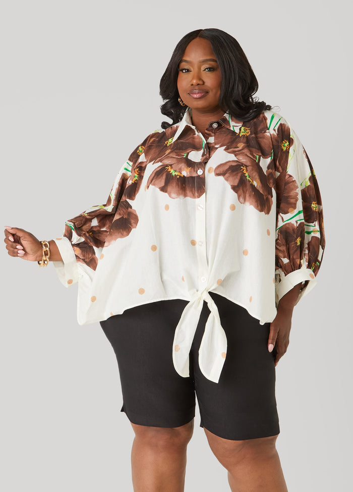 Tie Front Floral Cotton Shirt