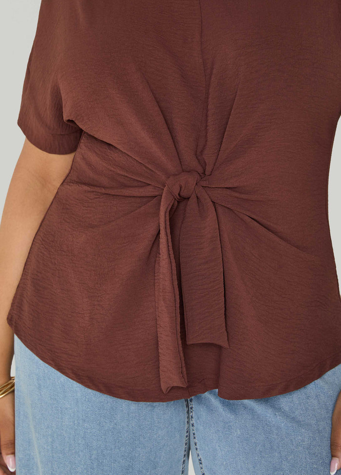 Tie Front V Neck Top