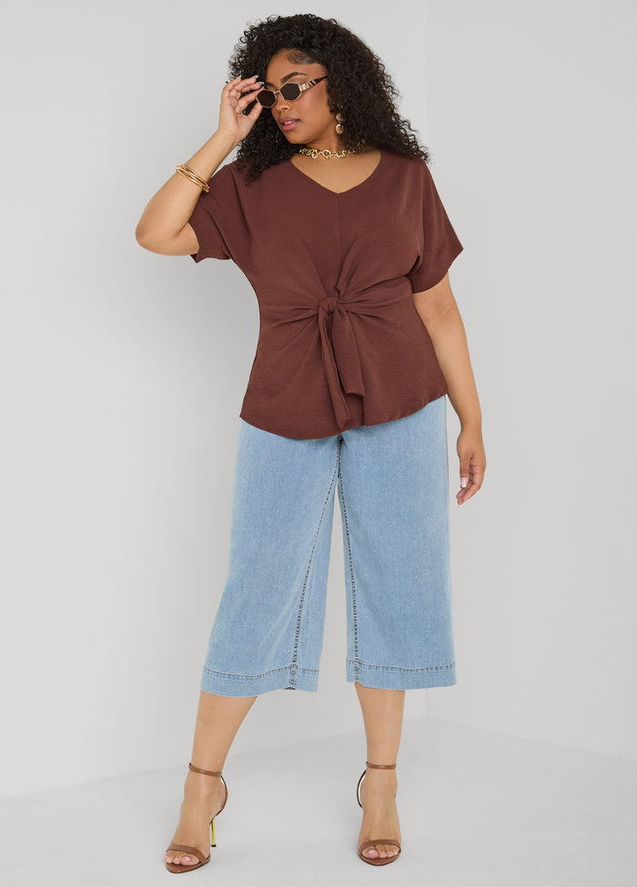 Tie Front V Neck Top