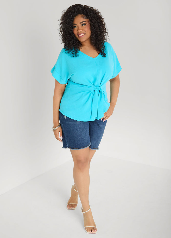 Tie Front V Neck Top