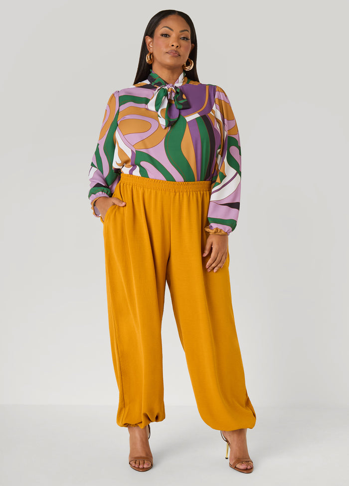 Tie Neck Abstract Print Top